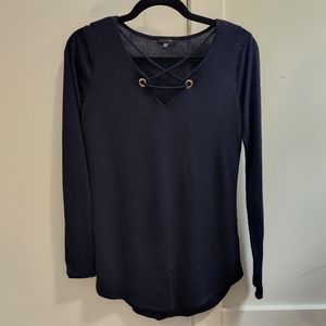 Dynamite Navy Criss-Cross Sweater Lightweight Sweater